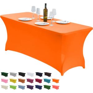CWK 6FT Waterproof Stretch Spandex Table Cover for Rectangular Tables - Elastic Fitted Tablecloth for Folding Tables,Wrinkle Resistant Table Cloth for Parties, Weddings,Banquets & Events(Light Orange)