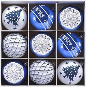 SHareconn 100MM/ 4 Inch 9PCS Large Christmas Balls Ornaments, Shatterproof Plastic Hanging Big Baubles Set for Xmas Tree Decoration Holiday Party Wedding Decorations with Hook, Blue and White