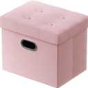 PRANDOM Ottoman with Storage [1-Pack] Velvet Folding Small Square Foot Stool with Lid for Living Room Bedroom Coffee Table Dorm Pink 17x13x13 inches