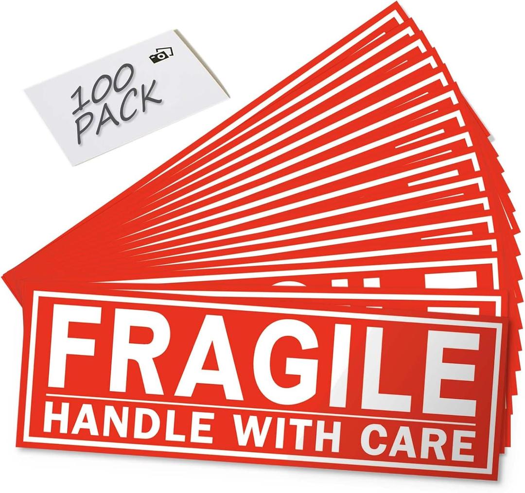 Fragile Stickers, Large Size 8 x2.7 in, Handle with Care, for Shipping Packing Moving, 100 Labels