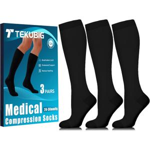 3 Pairs Medical Women Men Compression Socks Knee High 20-30 mmhg Graduated Stocking Support Hose Cute for Running Travel, S/M