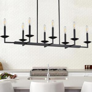 8 Light Linear Kitchen Island Lighting,Modern Industrial Chandelier,Black Finish Rectangular Pendant Light Fixtures for Farmhouse Kitchen Dining Room Bar Foyer
