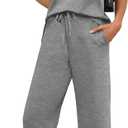 WIHOLL Two Piece Sets for Women Summer Outfits Matching Lounge Sets Wide Leg Crop Pants Vacation Travel (Medium, Gray)