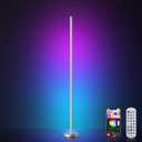 OIYN Smart RGBICW LED Corner Floor Lamp - 16 Million DIY Colors, 68+ Scenes, Music Sync, App & Remote Control, Color-Changing Ambient Lighting for Living Rooms, Bedrooms, and Gaming Rooms, Silver