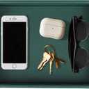 HofferRuffer Faux Leather Decorative Tray, Elegant Desktop Storage Organizer, Decorative Catchall Perfume Tray, Nightstand or Dresser Vanity Tray Organizer, 10.2 x 8.4 x 1.8 inches (Dark Green)