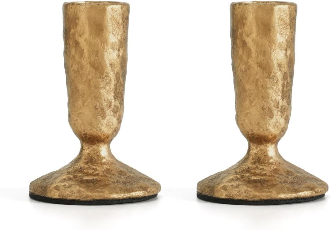 Handcrafted Antique Brass Taper Candle Holders Set of 2 Cast Iron Candlesticks for Weddings Dining Table Centerpiece Parties Timeless Vintage Home Decor