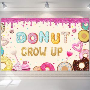 Donut Grow up Birthday Backdrop Sweet Donuts Photography Background Party Decorations for Newborn Kids Girls Birthday Party Baby Shower Supplies
