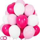 Pink White Balloons 100pcs 12 inch Hot Pink Pastel Pink White Balloons with 2 Ribbon for Mother's Day Valentine's Day Girl's Woman's Birthday Bridal Shower Wedding Party Decorations