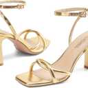 Womens Sandals Square Open Toe Strappy Heels for Women Dressy Chunky High Heels Ankle Buckle Heeled Sandals for Women Comfort Wedding Prom Party Shoes, 9