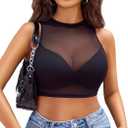 Avidlove Women's Mesh Sheer Tank Tops See Through Sleeveless Crop Tops Party Rave Clubwear Medium, Black 