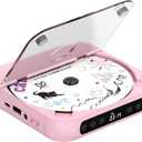 ENVYCLOUD CD Player Portable with Dual Stereo Speakers, Rechargeable Portable CD Player with Bluetooth for Home with Headphones, Support CD/AUX/USB,Pink