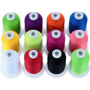 New brothread - 18 Options - Multi-Purpose 100% Mercerized Cotton Threads 50S/3 600M(660Y) Each Spool for Quilting, Serger, Sewing and Embroidery - 12 Bright Colors