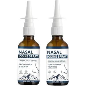 Iodine Nasal Spray, Daily Nasal Cleanse & Care Mist, Fine Non-Medicated Mineral Formula, 150+ Uses per Bottle, Travel & Daily Care, 60ml (2pcs)