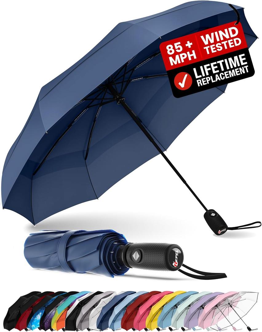REPEL Windproof Travel Umbrella - Compact & Withstands Winds up to 85MPH, Strongest Premium Auto Folding Umbrella for Rain and Sun - Durable, Light & Portable for Women & Men , Fits Backpack & Cars