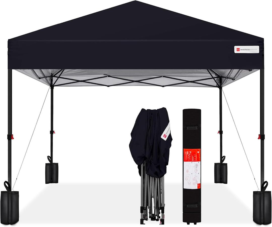 Best Choice Products 10x10ft Pop Up Canopy Tent, Outdoor Shade, 1 Person 1 Minute Set Up, Carry Case, 4 Weight Bags - Black