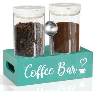 Coffee and Sugar Container Set of 2 for Coffee Storage Container, Air Tight Bean Container with Scoop for Accessory Organizer, Canister for Station Organizer (Green)