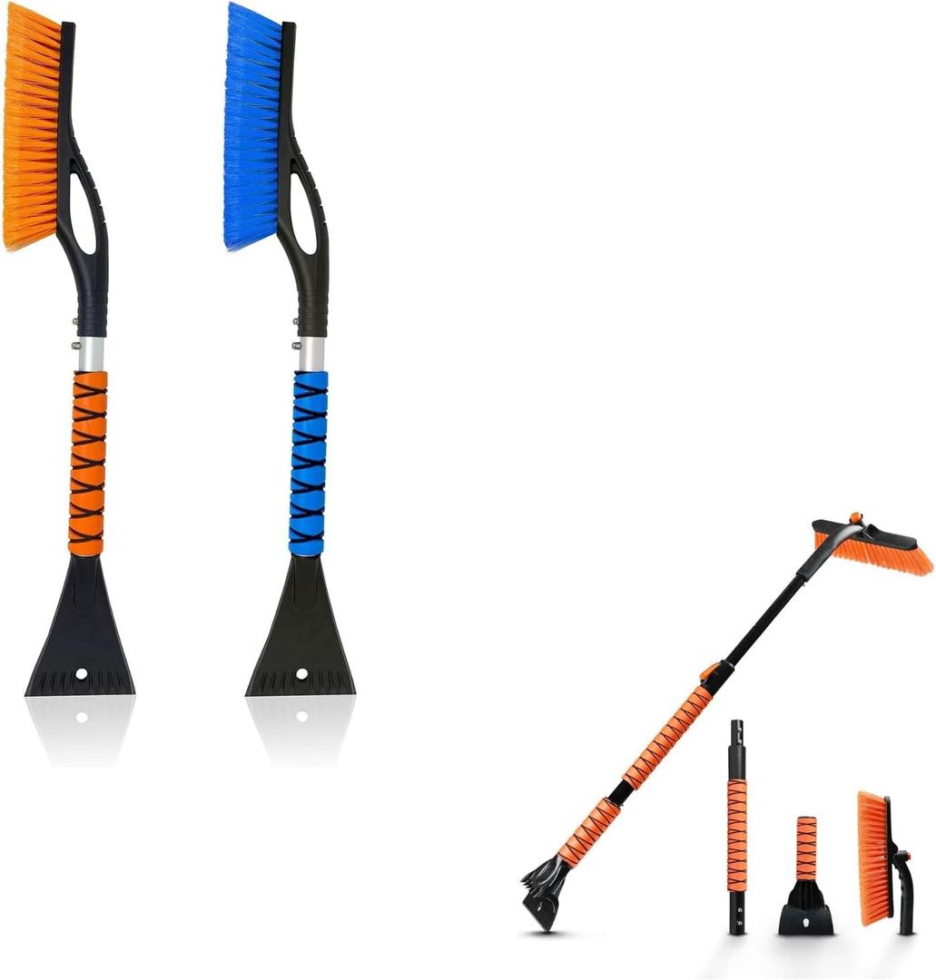 EcoNour 27" Car Snow Brush and Ice Scrapers for Car Windshield  | Scratch Free Bristle Head Snow Brush & Tough Window Snow Scraper with Aluminium Body