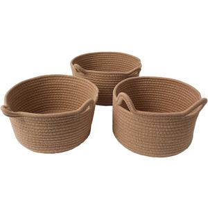 3 Pack Small Woven Cotton Rope Baskets,Cute Decor Gift Storage Baskets For Organizing,Baby Nursery Empty Bins With Handles,Burr Basket For Montessori,Dog,Cat,Bathroom,Kids Toy Box For Shelves