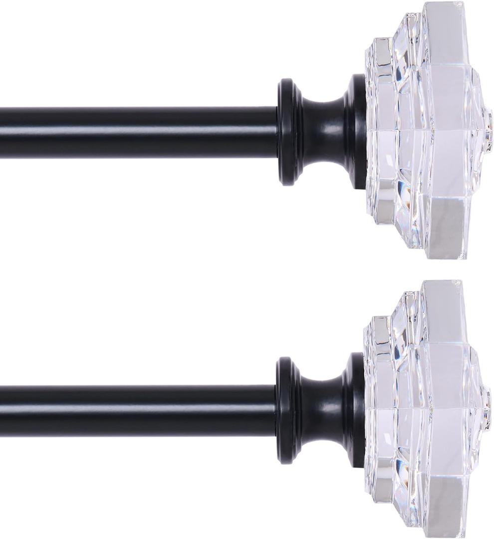 2 Pack Curtain Drapery RodAcrylic Square Finials Curtain Rod3/4" Diameter Single Deorative Curtain Rod, Adjustable Length from 86 to 120 Inches