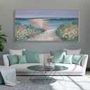 yiijeah Beach Wall Art Large Landscape Canvas Coastal Gold Picture Horizontal Artwork for Walls Ocean Prints Big Paintings Living Room Bedroom Office Home Decor 40x20 Inches (Teal)