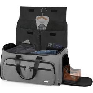 AKOZLIN Convertible Garment Bag Carry on 3 in 1 Garment Duffle Bag 51L Hanging Suit Travel Bag Dress Shoes Carrier Storage Bag For Men Women Grey