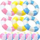 12 Pcs Pool Floats Included 6 Pastel Inflatable Beach Balls and 6 Swimming Rings for Adults, Macaron Beach Balls Striped Tubes for Summer Pool Supplies
