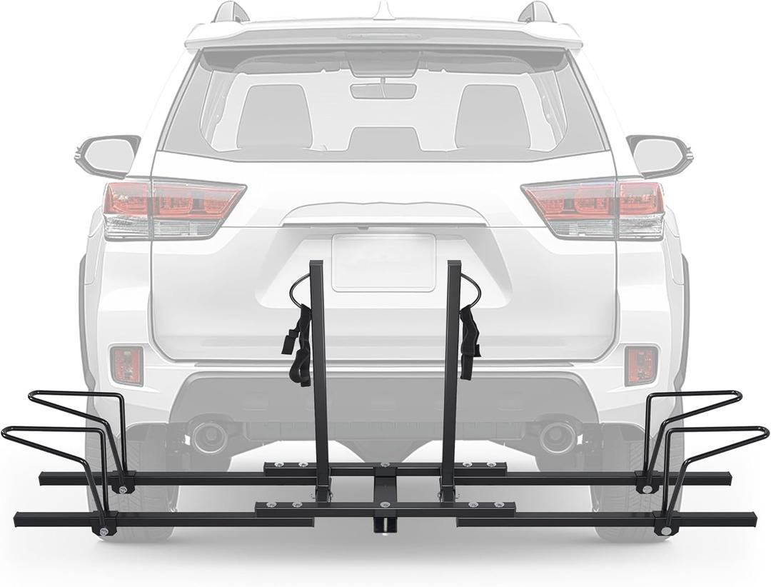 ECOTRIC Hitch Mount Bike Rack 2'' Receiver Bicycle 2-Bike Rack for SUV Van Truck Car RV Minivans, 200 LBS Capacity Platform Style for Mountain Bike E-Bike Steel
