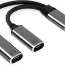 USB C Splitter2 in 1 USB C Headphone and Charger Adapter Audio Dongle Cable with PD 100W for iPhone 16 15 Pro Max, Pixel 9 8 7, Galaxy S24 S23 S22, iPad Pro (Grey)