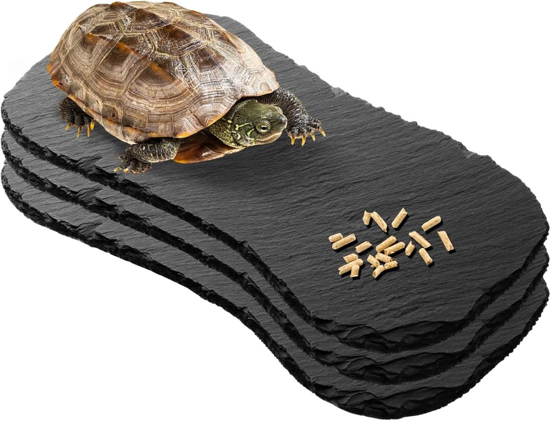 STARVAST 3Pcs Reptile Basking Platform, 11×5.3 Inch Tortoise Rock Plate Feeding Food Bowl Turtle Bathing Resting Basking Rock for Lizard Gecko Bearded Dragon Chameleon Snake Frog