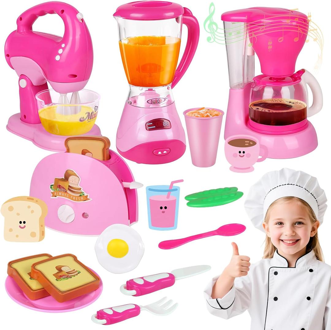 Coherny Play Kitchen Sets for Kids Ages 4-8, Kids Kitchen Playset with Realistic Coffee Maker Machine, Toaster, Mixer and Blender, Pretend Play Toys with Light & Sound for Toddles Girls Boys Gifts Coherny Play Kitchen Sets for Kids Ages 4-8, Kids Kitchen Playset with Realistic Coffee Maker Machine, Toaster, Mixer and Blender, Pretend Play Toys with Light & Sound for Toddles Girls Boys Gifts