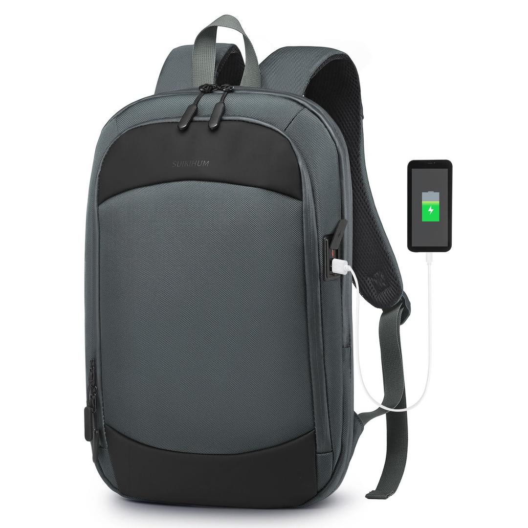 SUIKIHUM Small Inch Laptop Backpack, Expandable with USB Port, Water-Resistant for Work, College and Travel, Gray