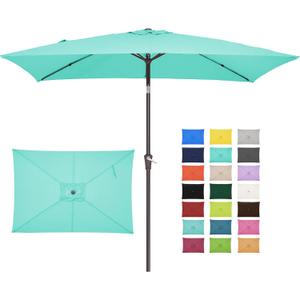 JEAREY 6.5x10 ft Rectangular Patio Umbrellas Outdoor Market Umbrella with Push Button Tilt and Crank, Rectangle Table Umbrella 6 Sturdy Ribs UV Protection for Pool Garden Backyard Deck, Aqua Sky