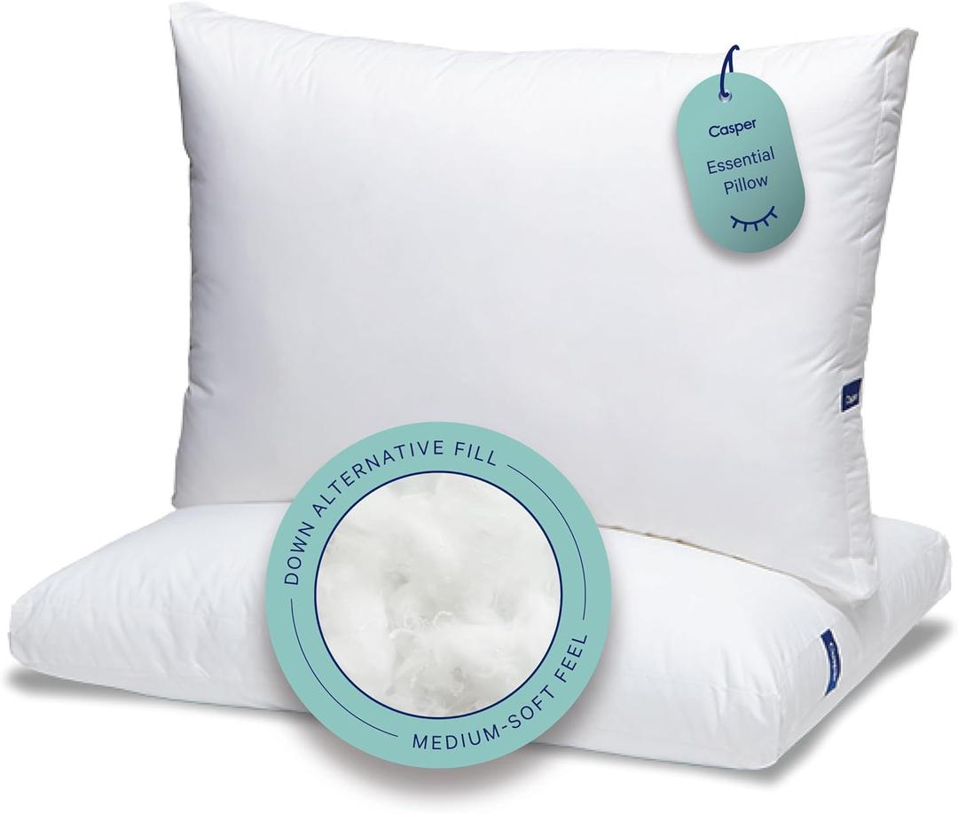 Casper Essential Pillow for Sleeping, Standard, White, Two Pack