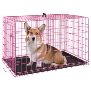 FDW | 30" Foldable Metal Dog Crate | Pink | Cage for Medium Dogs | Heavy Duty, Portable Wire Kennel with Double Door, Divider & Leak-Proof Tray | For Training, Home, Travel Indoor/Outdoor Use