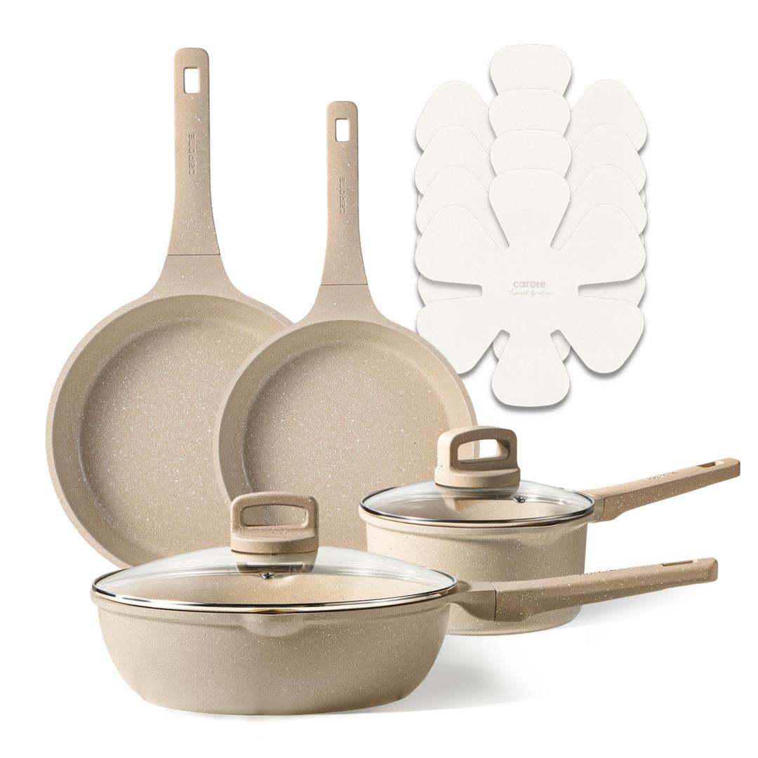 CAROTE 10Pcs Pots and Pans Set Nonstick, Induction Cookware Sets, NonStick Cooking Set, Kitchen Pots and Pans Set with Stay-Cool Handles, PFOA Free
