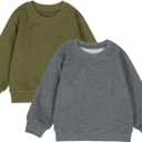 Teach Leanbh Toddler Baby Boys Girls 2 Pack Sweatshirt Crewneck Cotton Long Sleeve Solid Color Pullover Tops (5T, Green+dark Grey)