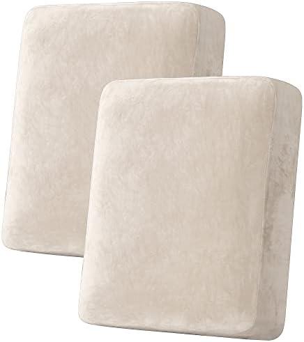 H.VERSAILTEX Velvet Stretch Couch Cushion Cover Plush Cushion Slipcover for Chair Loveseat Sofa Cushion Furniture Protector Seat Cushion Sofa Cover (2 Piece Medium Sofa Cushion Covers, Ivory)