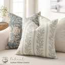 Vintage Throw Pillow Covers 18x18 Set of 2, Striped Floral Pillow Cover Botanical Patterned Decorative Cushion Covers Modern Farmhouse Home Decor for Sofa Couch Bed Living Room, Light Blue