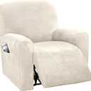 H.VERSAILTEX Velvet Stretch Recliner Couch Covers 4-Pieces Style Recliner Chair Covers Recliner Cover for Reclining Chair Slipcovers Feature Non Slip Form Fitted Thick Soft Washable, Ivory
