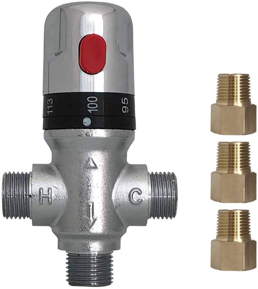 Three-way Thermostatic Mixing Valve,1/2NPT Connections,Solid Brass