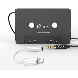Elook Car Cassette Aux Adapter Kit, with A Smartphone to 3.5 mm Headphone Jack Adapter for Phone, MP3 ect. Black