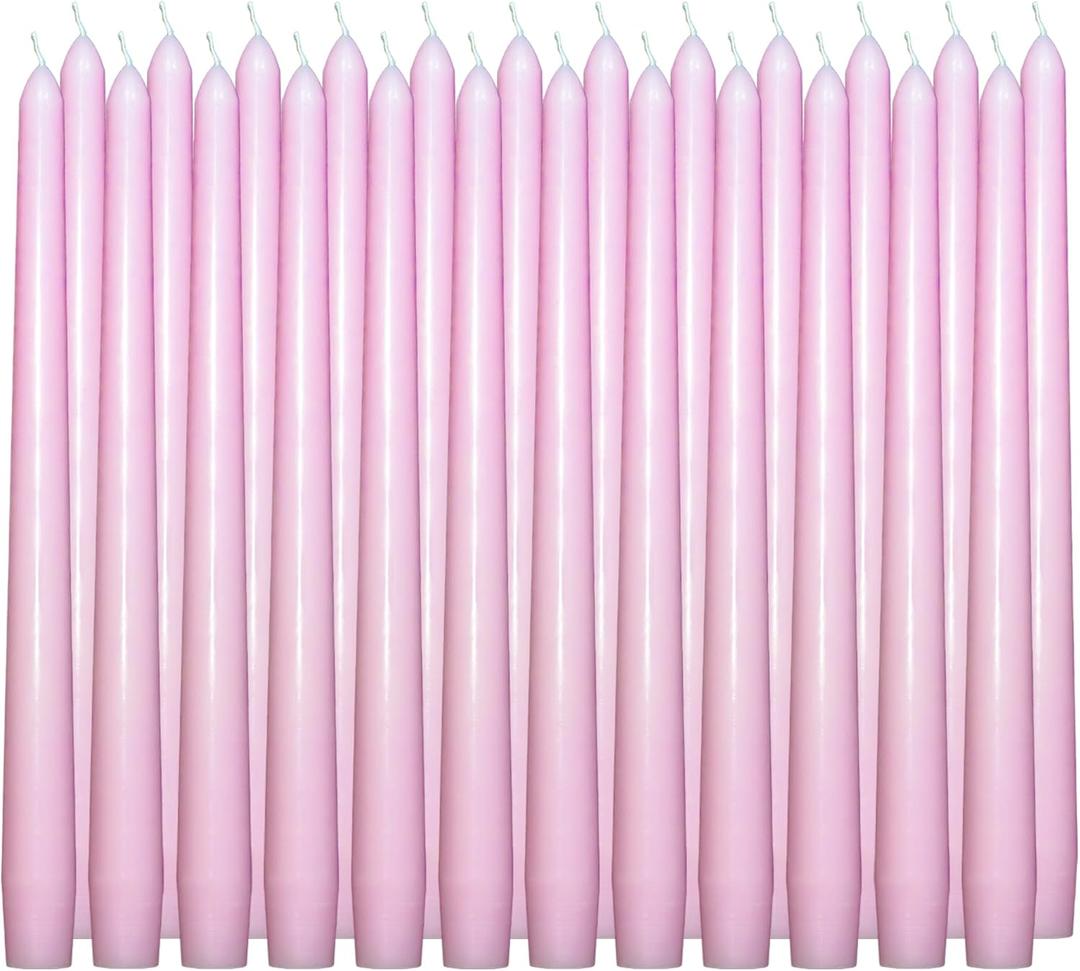 24 Pack Pink Taper CandlesTaper Candles 10 Inch DriplessUnscented & Smokeless Candlesticks Bulk7-8 Hours Long Burning Tall CandlesIdeal for Christmas Weddings Parties Dinner