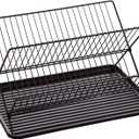 BINO 2-Tier Collapsible Dish Rack with Tray - Matte Black | Dish Drainer Kitchen Plate | Holders for Cups & Plates | Foldable Rack for Kitchen Countertop | Storage and Organization