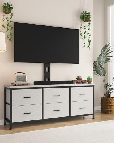 DrawXynth TV Stand with Mount, Fabric Dresser with 6 Drawers for 32/45/55/60/65/75 inch TVs, Dresser Entertainment Center, Modern Media TV Console Table