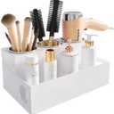 Hair Tool Organizer, White Acrylic Hair Dryer Holder with Insulated Cup, Bathroom Supplies Countertop Blow Dryer Holder, Vanity Caddy Storage Stand for Accessories, Makeup, Toiletries