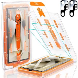 MRGLAS 2+2 Packs for Samsung Galaxy S24 Ultra Screen Protector 6.8'' with Camera Lens Protector [Auto-Dust Removal] [100% Fingerprint Unlock] HD 9H Tempered Glass 10X Military Protection, Zero-Bubble