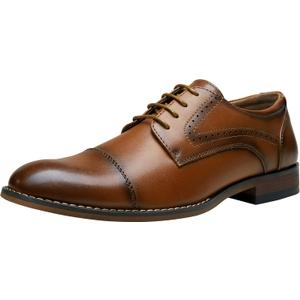 Vostey Men's Dress Shoes Brown Classic Cap Toe Brogue Men Oxfords (BMY636 Polished Brown, Size 10)