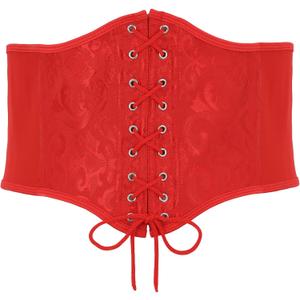 XZQTIVE Womens Corset Belt, Wide Elastic Lace Up Pirate Corset for Dress Black Renaissance Waist Cinch Belt for Costume (Waist 32-35in, Red)
