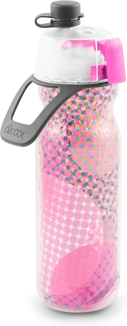 O2COOL Mist 'N Sip Misting Water Bottle 2-in-1 Mist And Sip Function With No Leak Pull Top Spout Reusable Sports Water Bottle - 20 oz (Retro Pink)