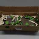 Hanging Shelves for Wall with Vine Lights, 3 Tier Rope Wall Hanging Plant Shelf, Boho Wall Decor Aesthetic for Succulents, Bedroom, Living Room, Bathroom (Rustic Brown) (Green Leaf)